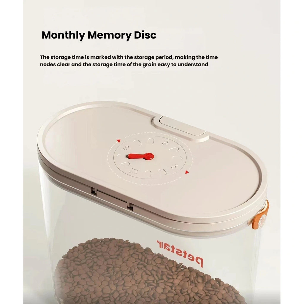 Date dial and red marker on the Petstar food storage lid