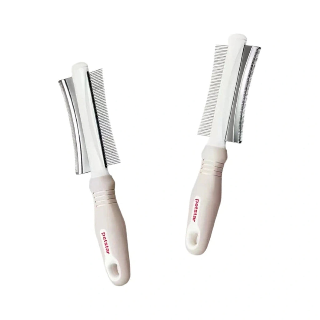 Petstar white double-sided grooming comb with textured handle