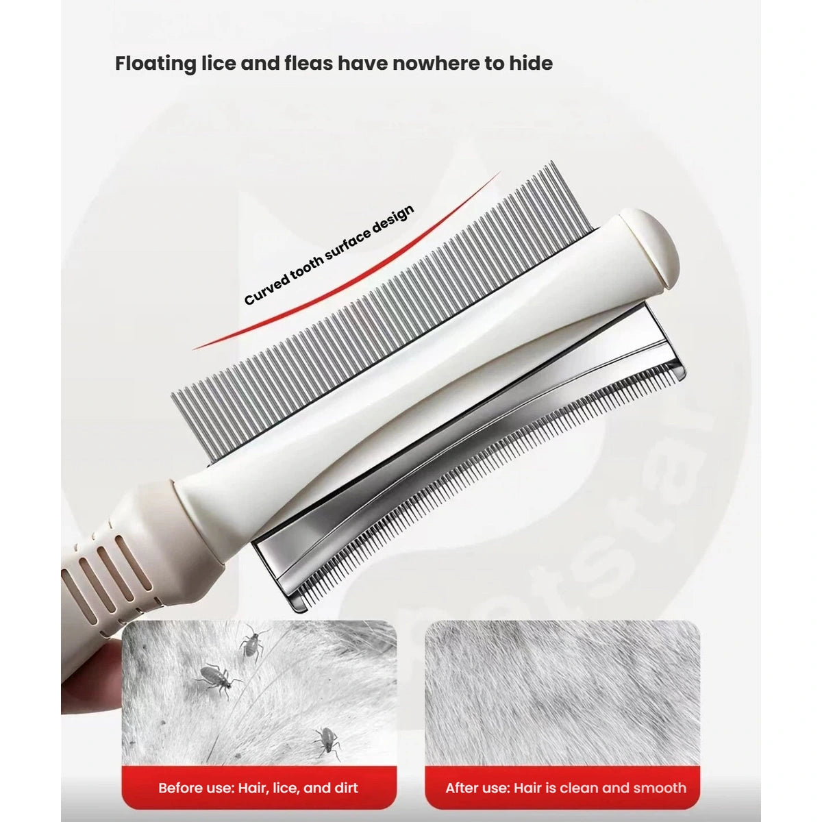 Close-up of the two metal combing edges on the Petstar grooming comb