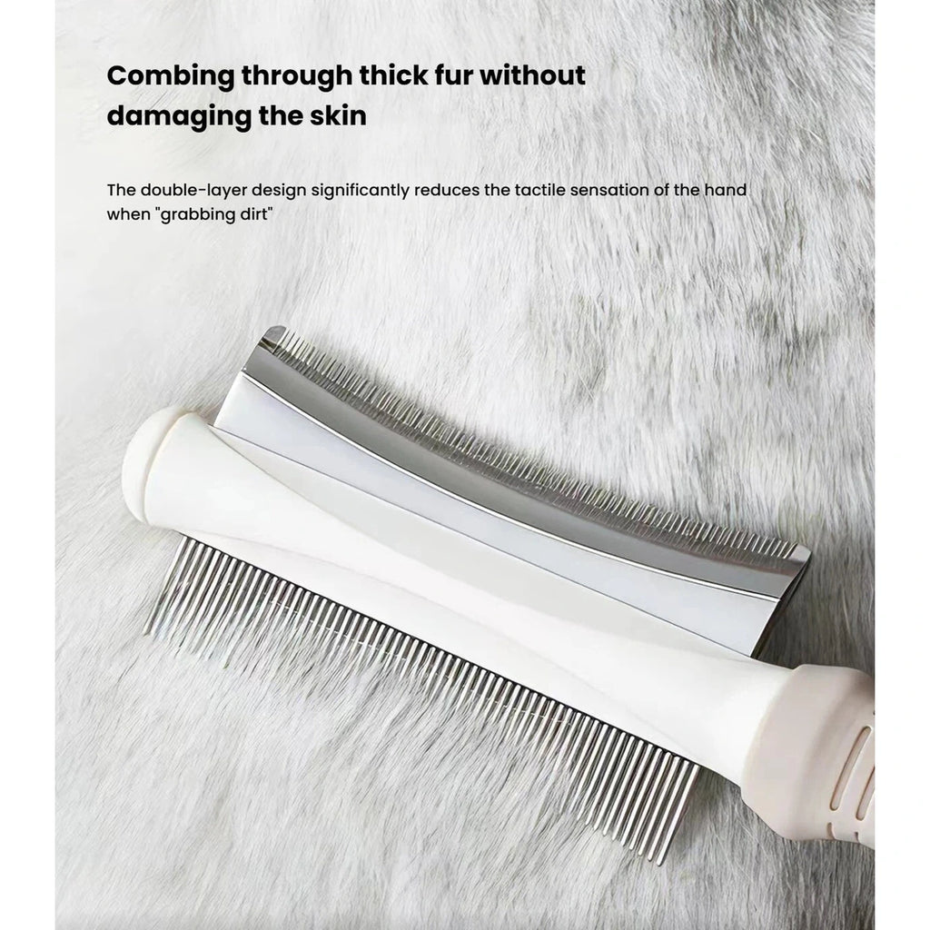 Petstar double-sided comb shown against a pet coat