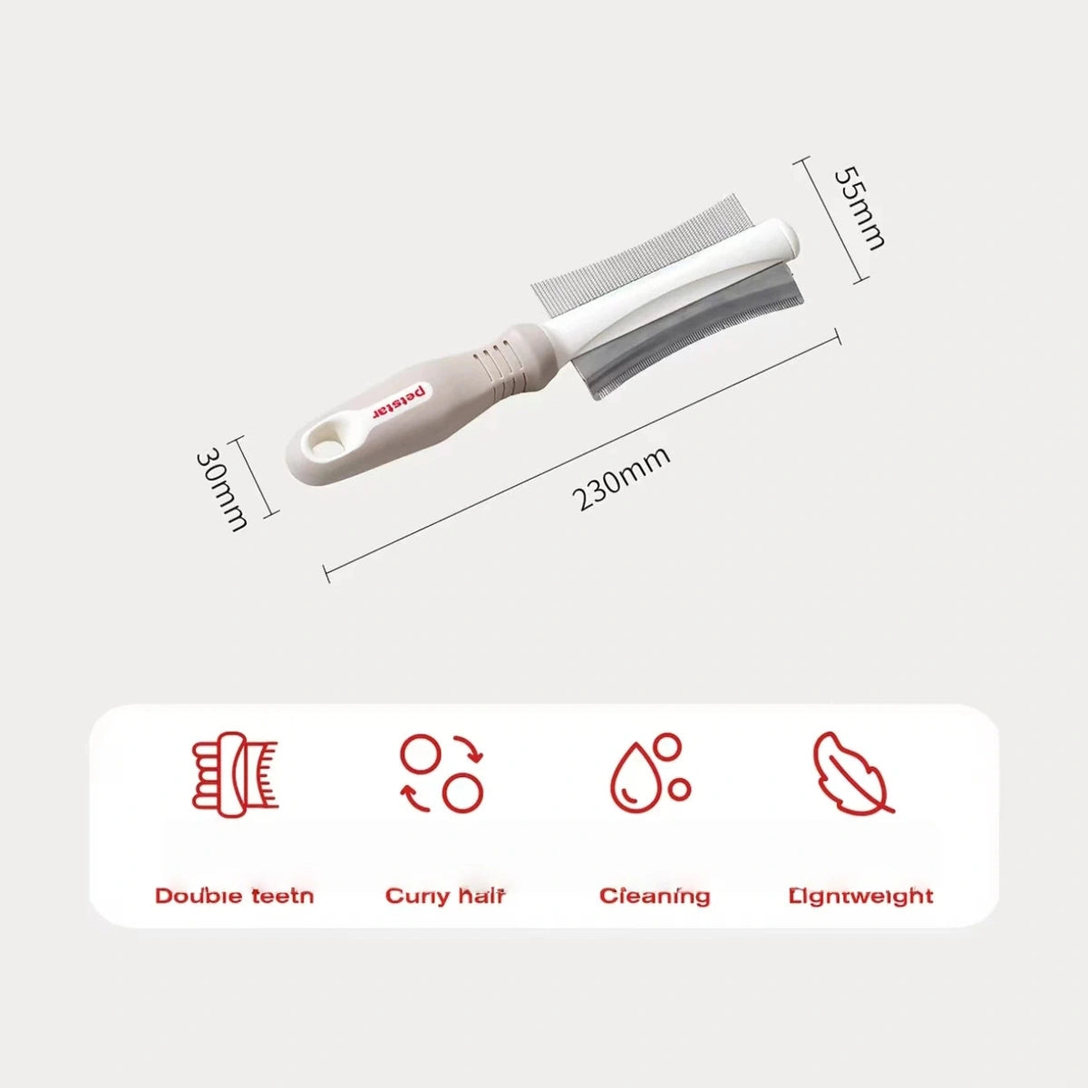 Petstar comb dimension diagram showing 23 cm length and 5.5 cm head width