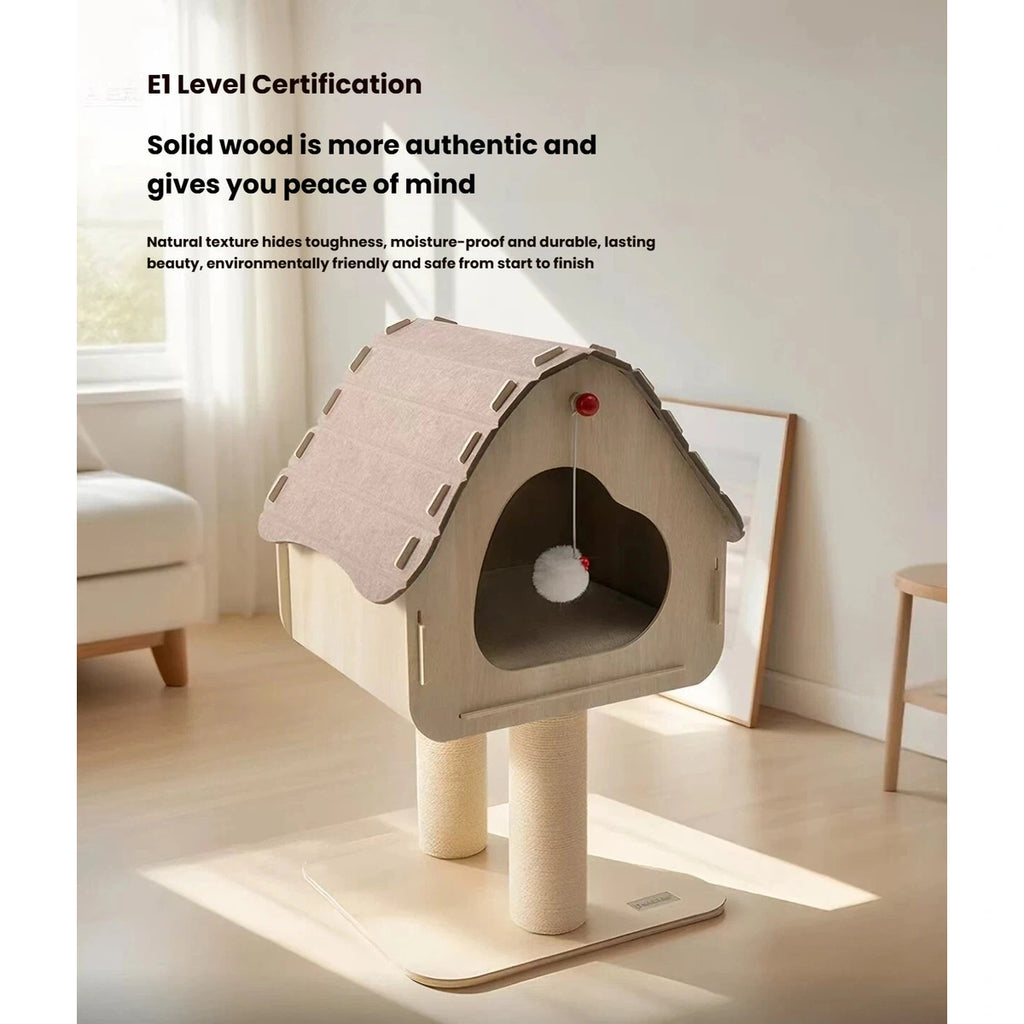 Petstar compact rooftop cat tree showing the neutral house and rectangular base