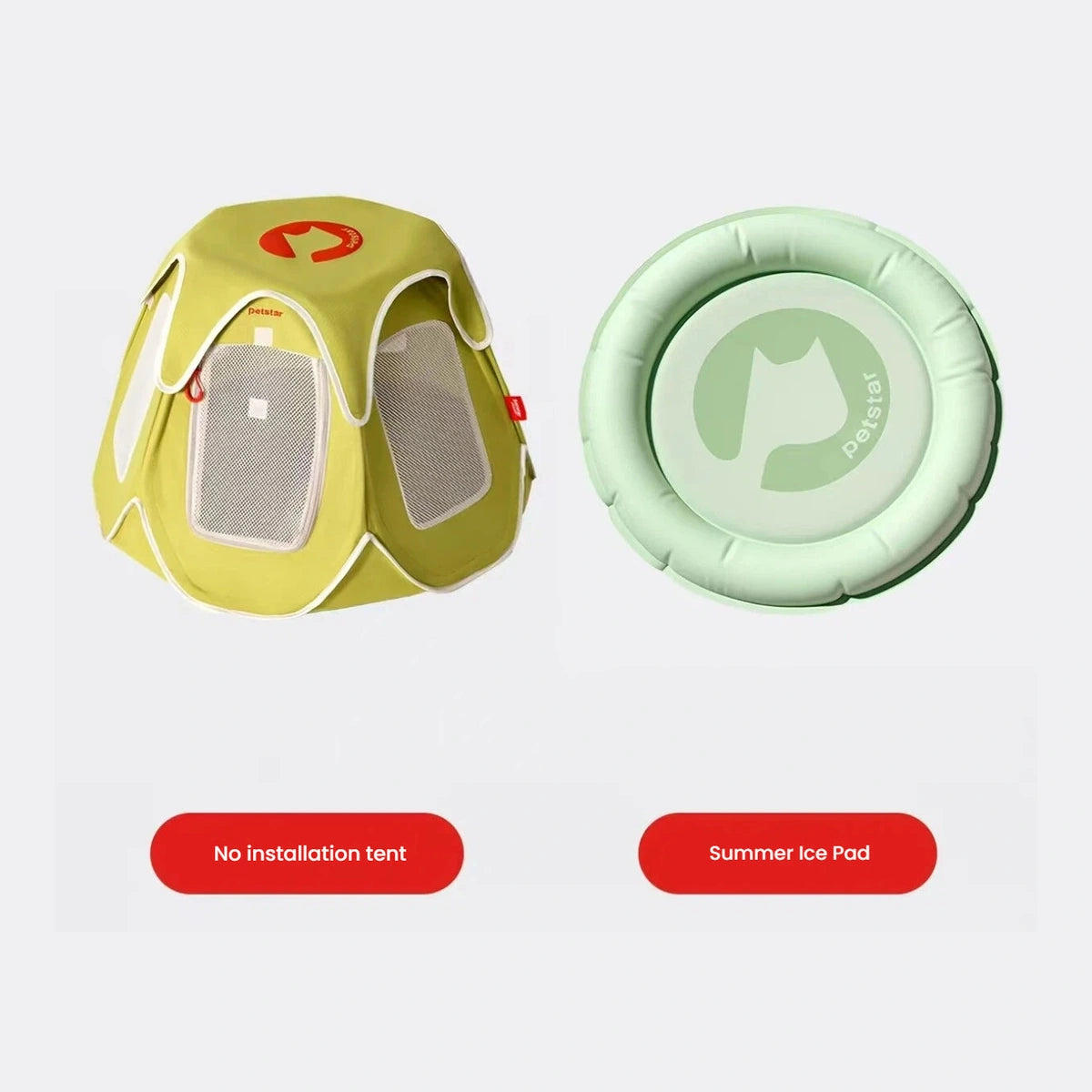 Petstar tent-and-mat option showing the green tent beside a round mat