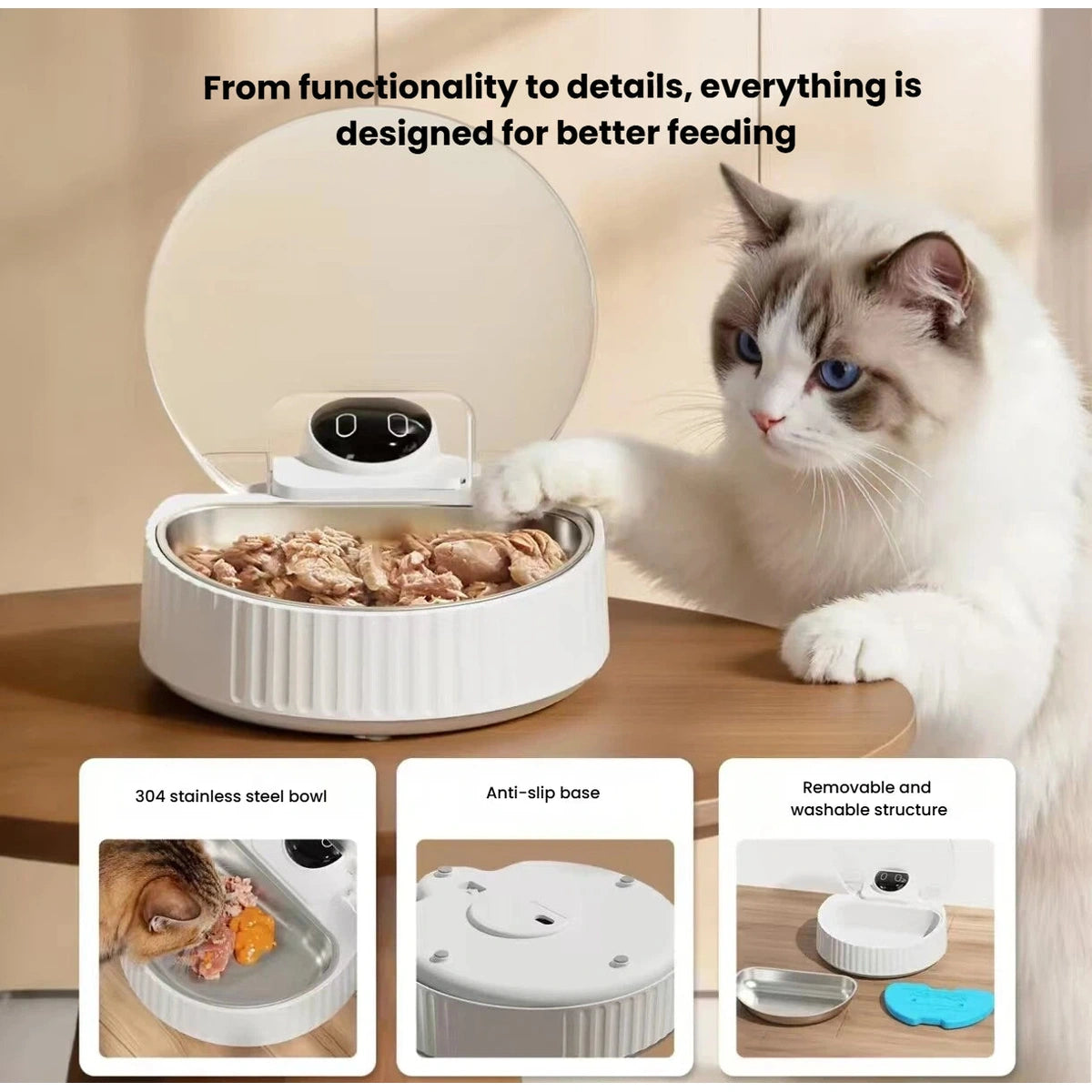 Petwant F25-W detail panel showing the bowl, base and removable parts