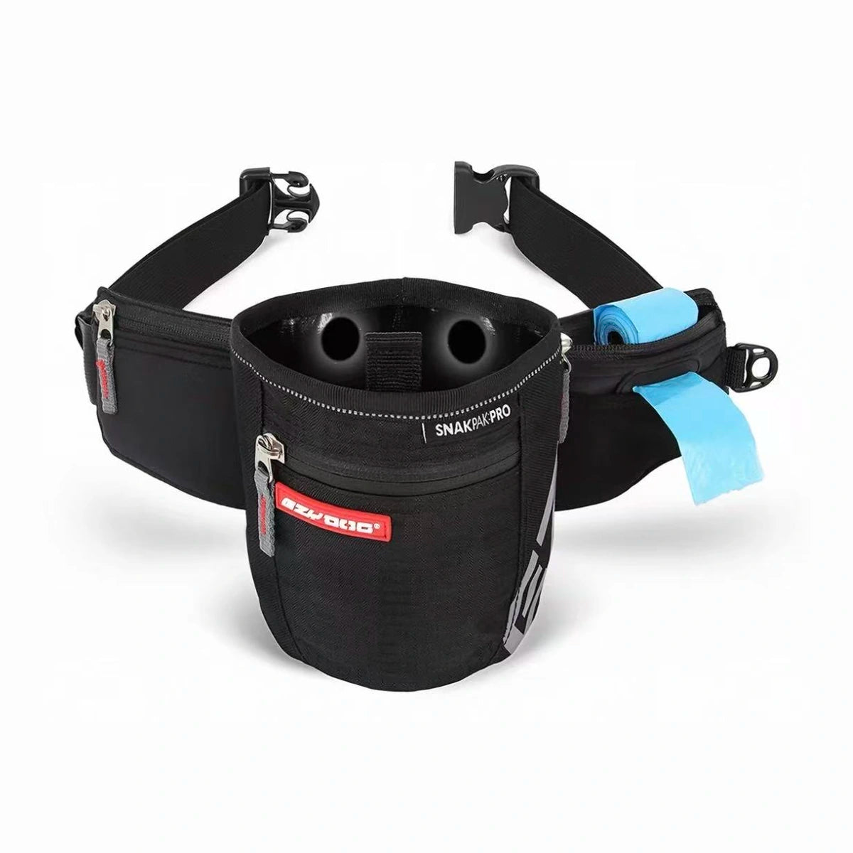 Black EzyDog SnakPak PRO treat bag with waist strap and front pockets
