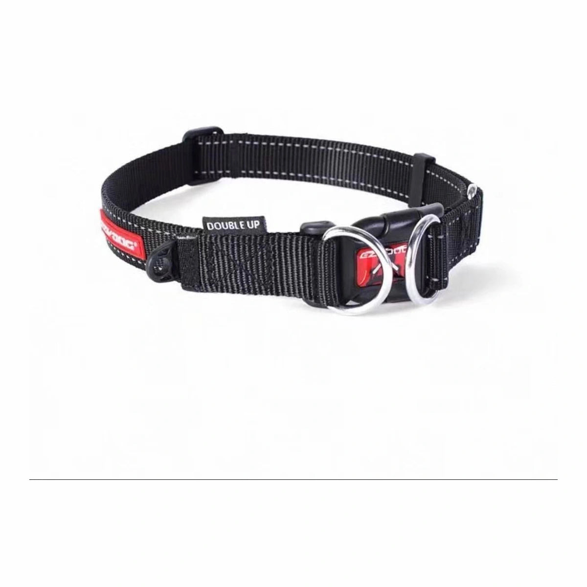 Black EzyDog Double Up collar with stainless steel D-rings