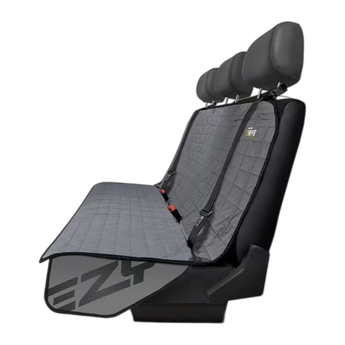 EzyDog Drive charcoal quilted rear car seat cover fitted to a vehicle back seat