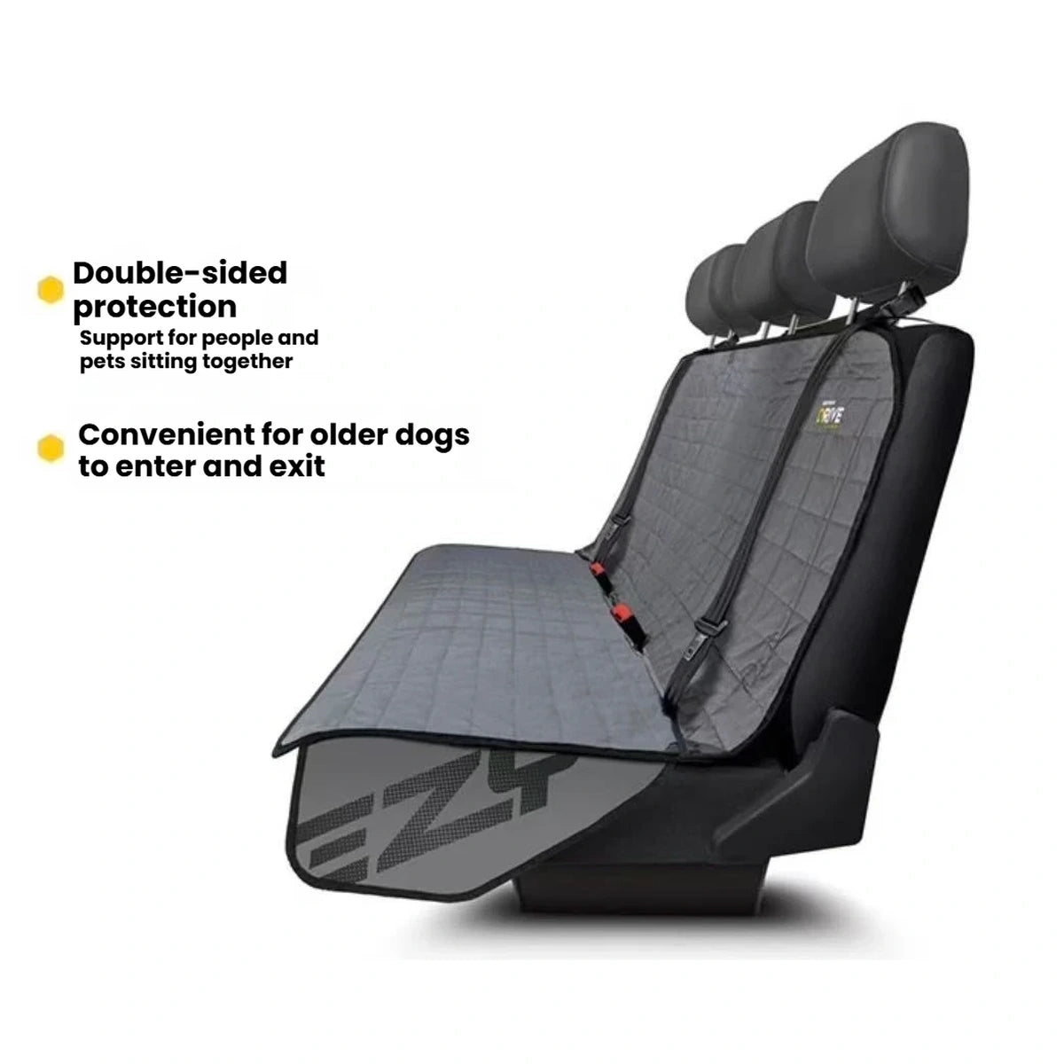EzyDog Drive charcoal rear seat cover with side protection and seatbelt access