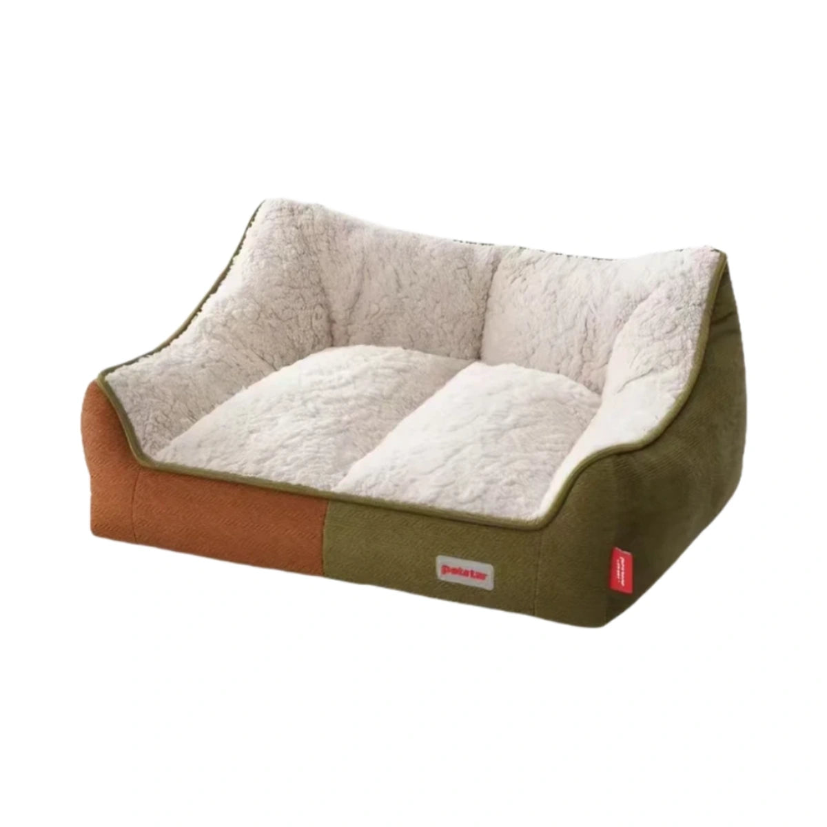 Petstar sofa pet bed with cream lining and green and brown outer panels