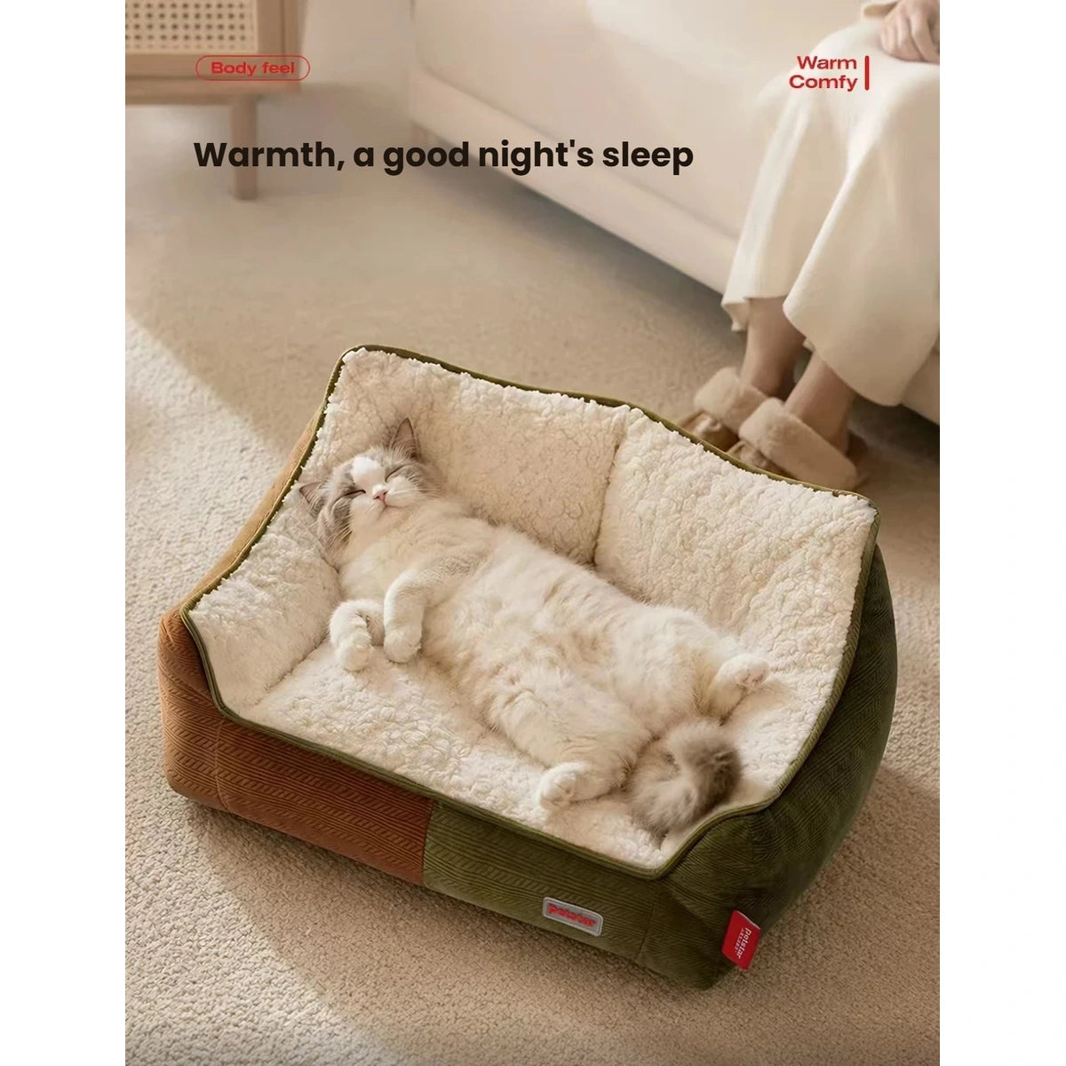 Ragdoll cat lying on the cream-lined Petstar sofa bed