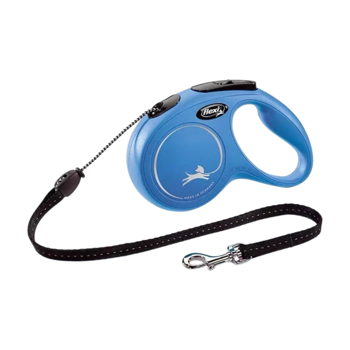 Blue Flexi Classic Small retractable cord dog lead with protector belt and silver clip