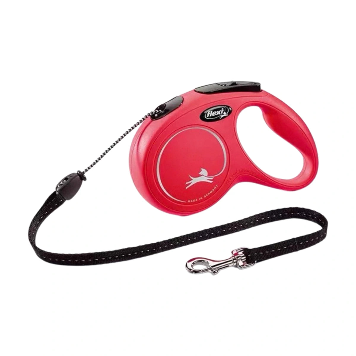 Red Flexi Classic Small retractable cord dog lead with protector belt and silver clip