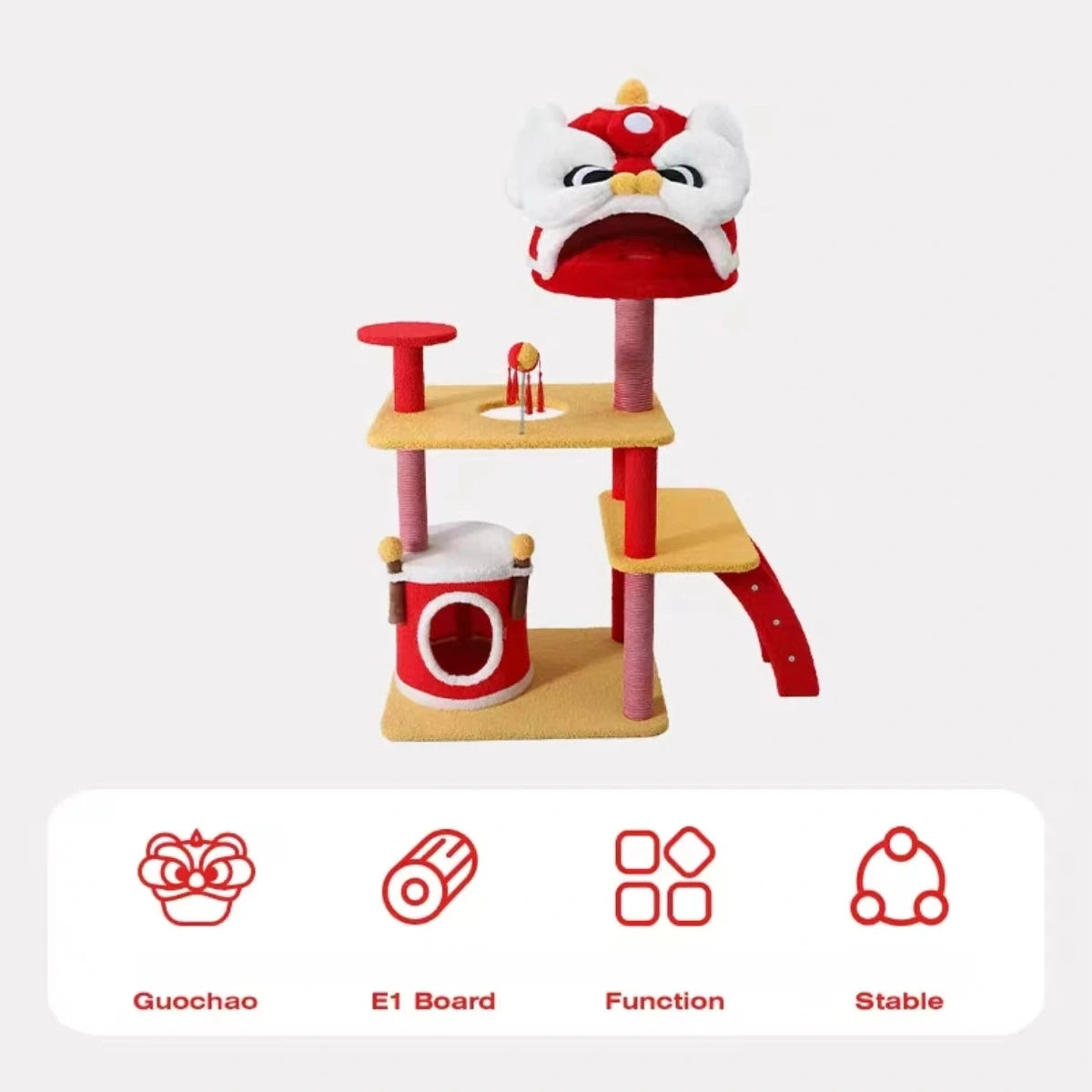 Large Petstar Lion Dance cat tree product view with curved climbing ramp