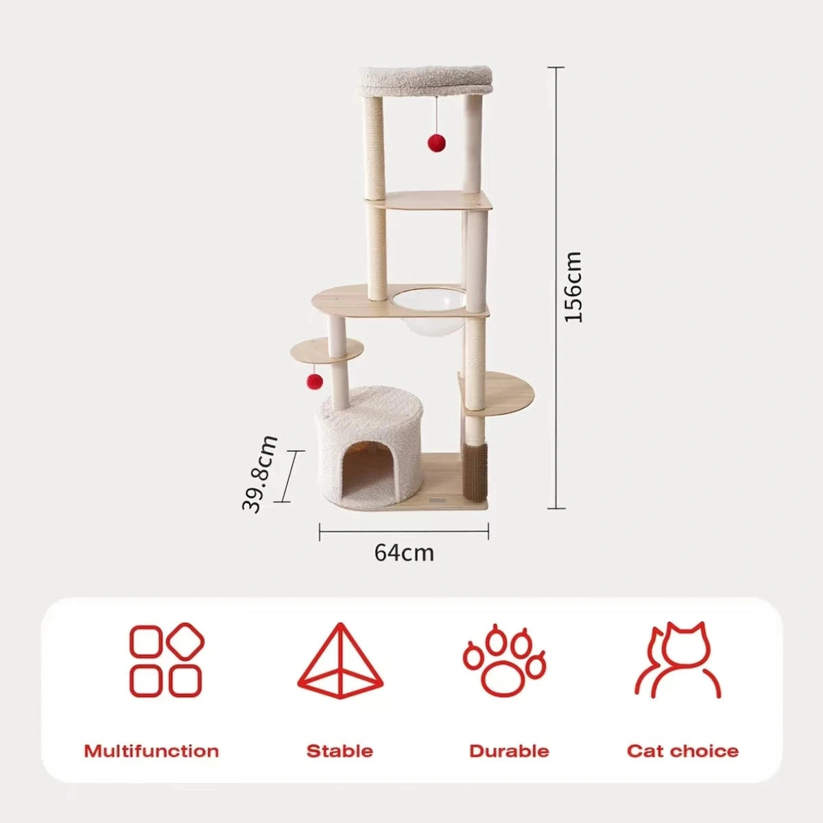 Petstar wooden cat tree dimensions and feature icons