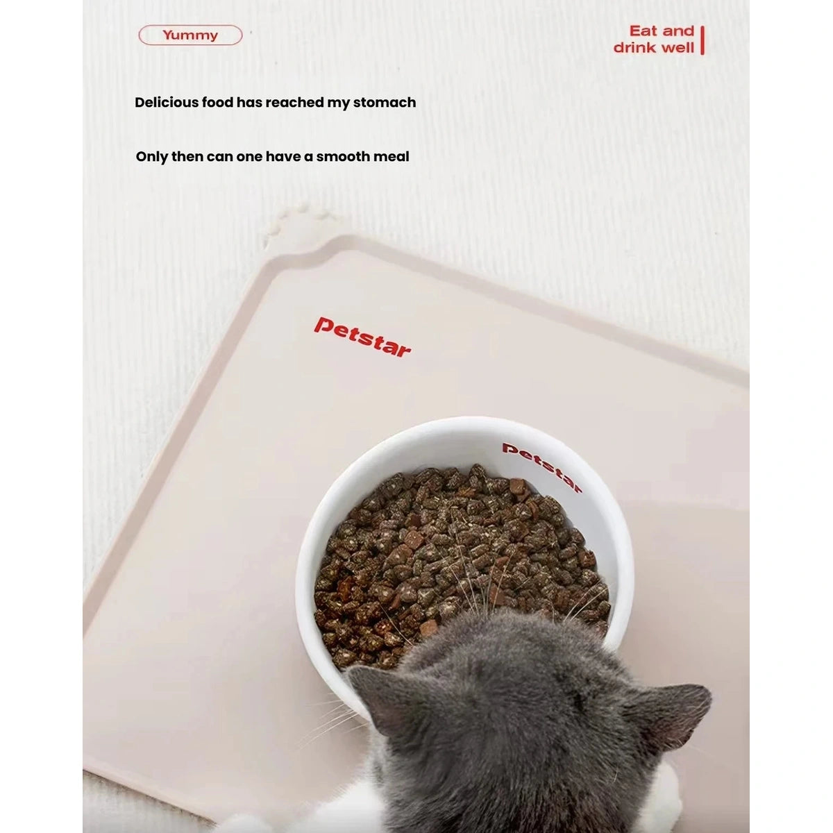 Cat approaching a food bowl placed on the Petstar mat