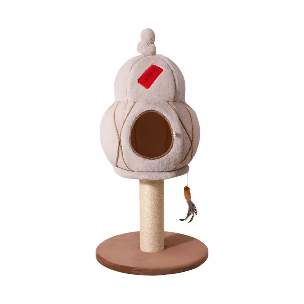 Beige Petstar compact cat tree with soft cave bed and upper platform