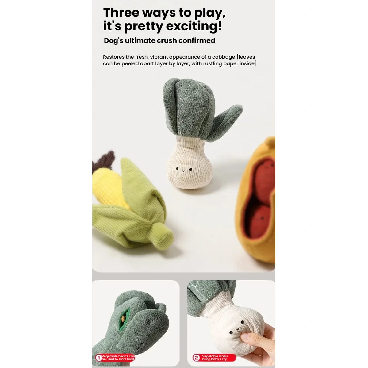Three ways to play with the Petstar food-shaped dog toys