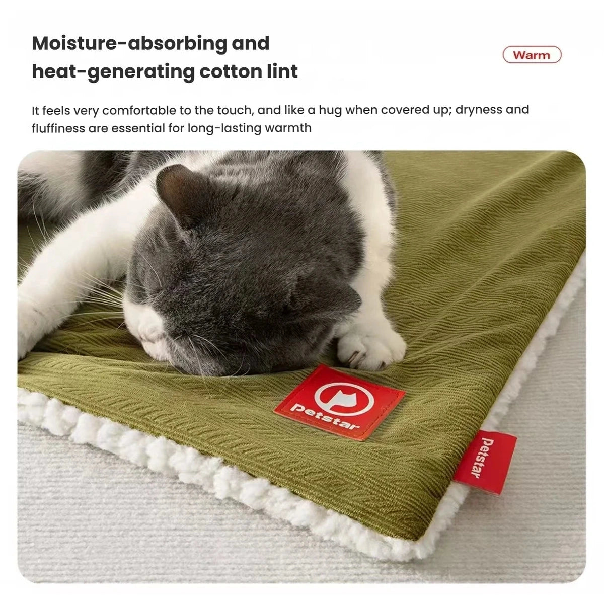 Cat on the double-sided Petstar blanket showing both textures