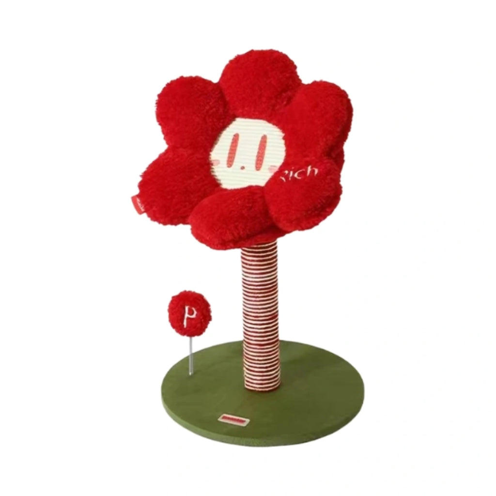 Red flower Petstar cat tree with soft petal bed and round base