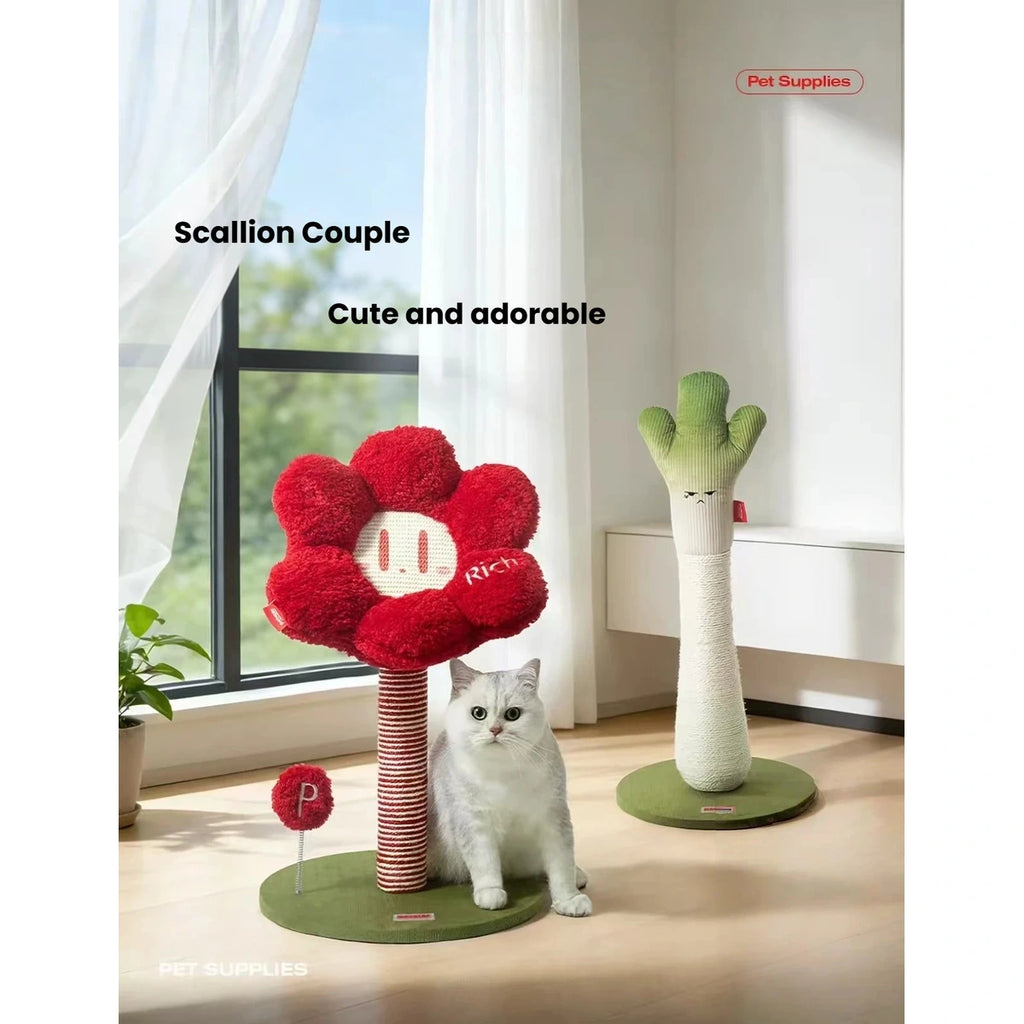 Flower and green onion Petstar cat trees shown together