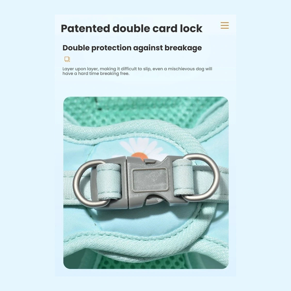 Close-up of the DOGNESS harness double cord lock