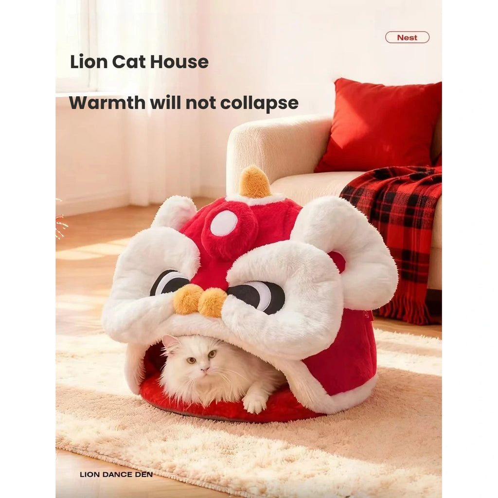 Cat peeking from the Petstar Lion Dance cat bed