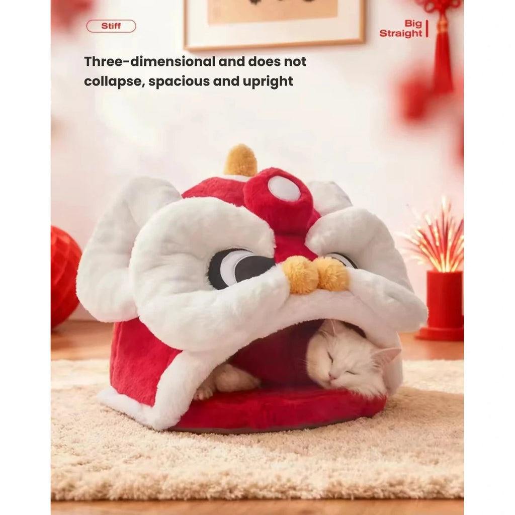 Cat resting inside the Petstar Lion Dance cat cave