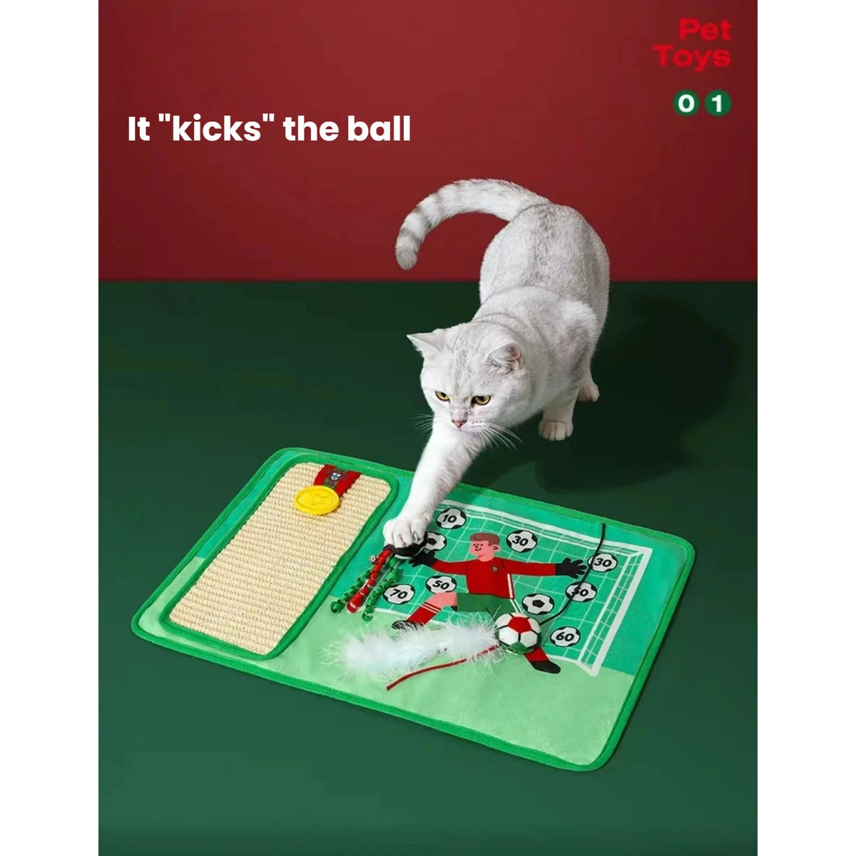 Cat batting the football on the Petstar Portugal play mat