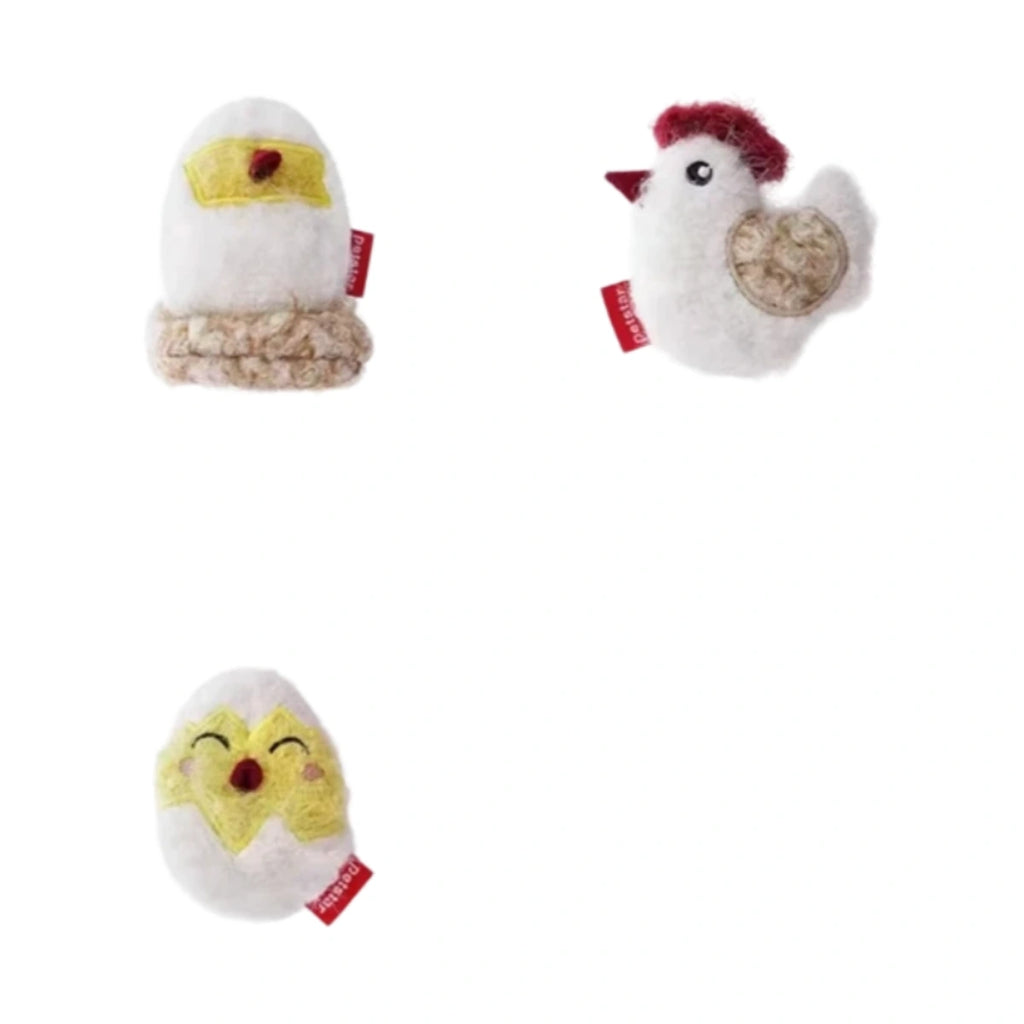 Petstar chicken-themed plush cat toy set