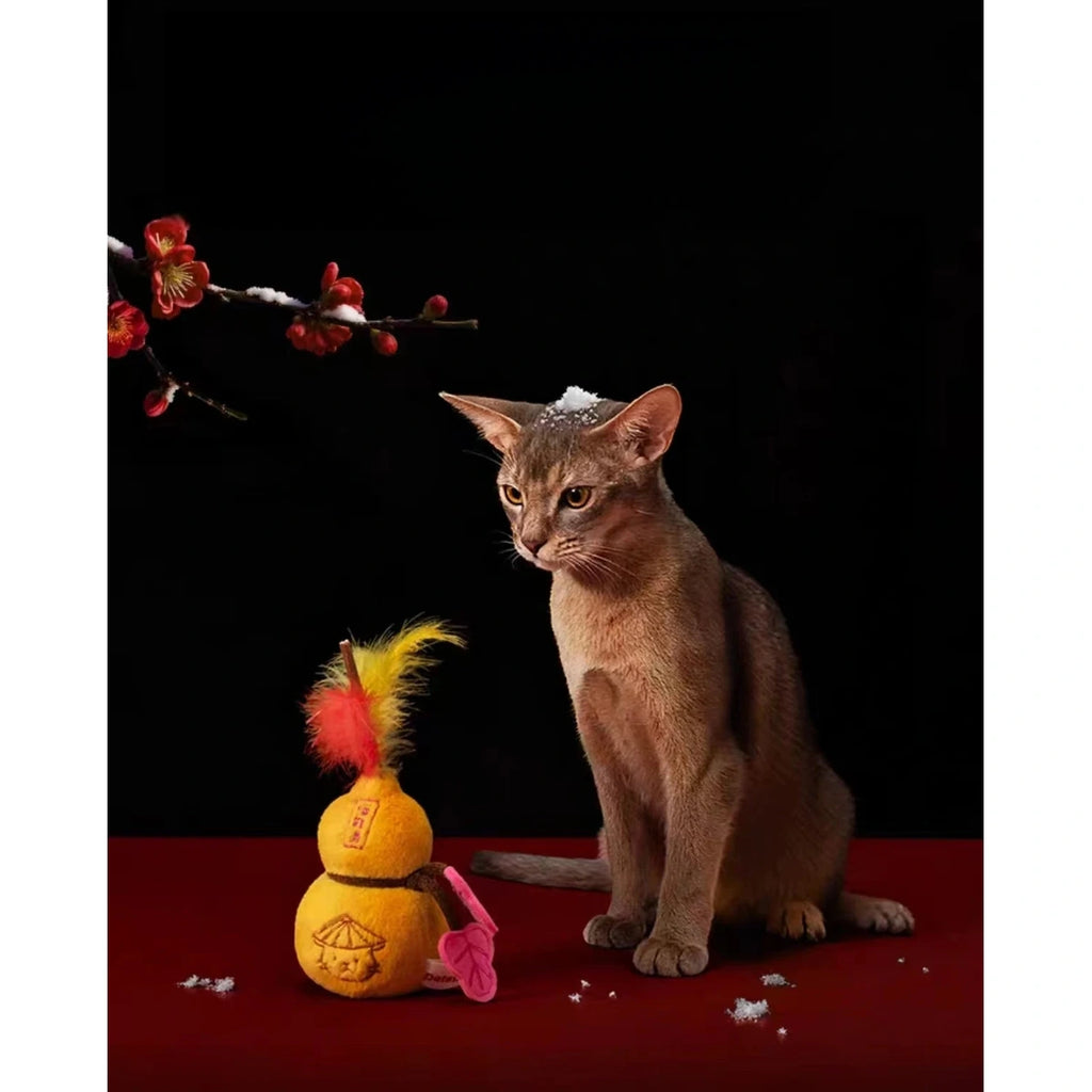 Cat sitting beside the Petstar gourd toy set
