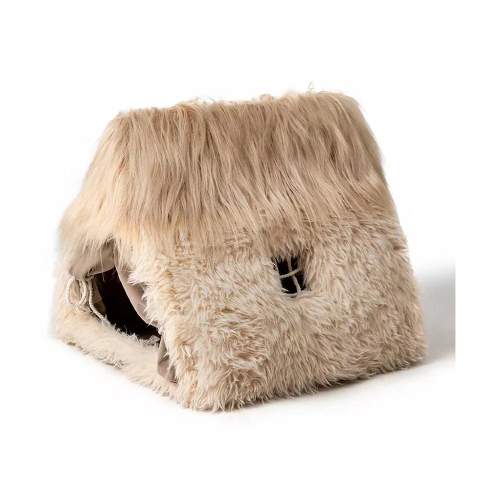 Brown Petstar shaggy enclosed cat cave bed