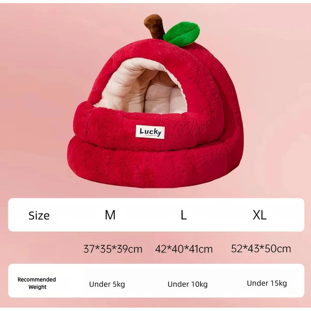 Red apple cat bed size chart for M, L and XL