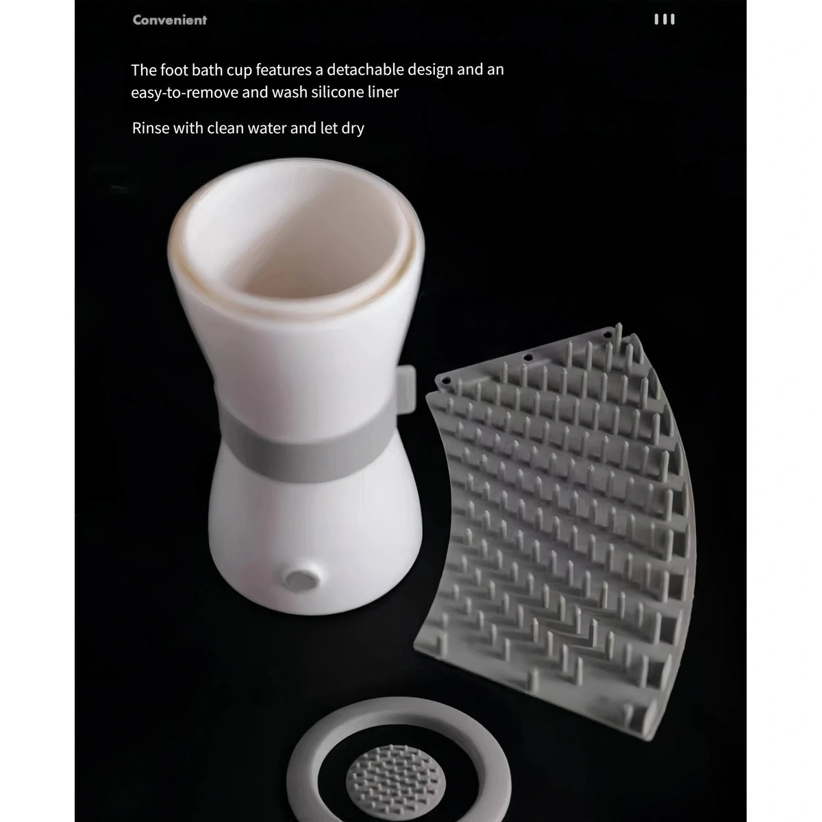 Disassembled pet paw cleaner cup and internal parts