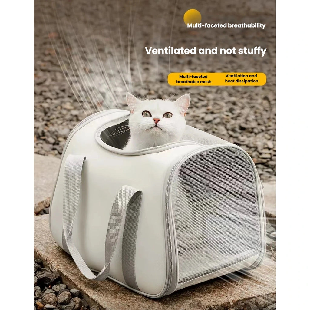 Ventilated side panel and structured shape of the cat carrier