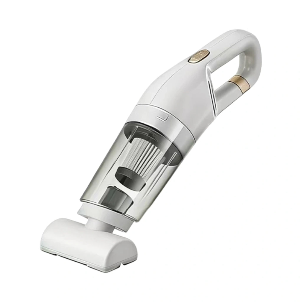 White handheld pet hair vacuum with roller head