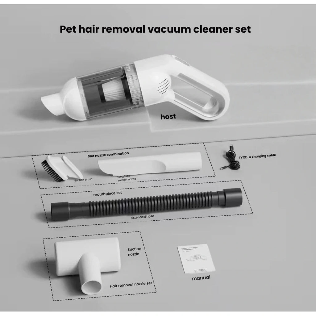 Pet hair vacuum cleaner set with included attachments