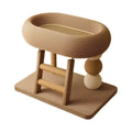 Brown sisal cat scratcher bed with raised bowl and play ball